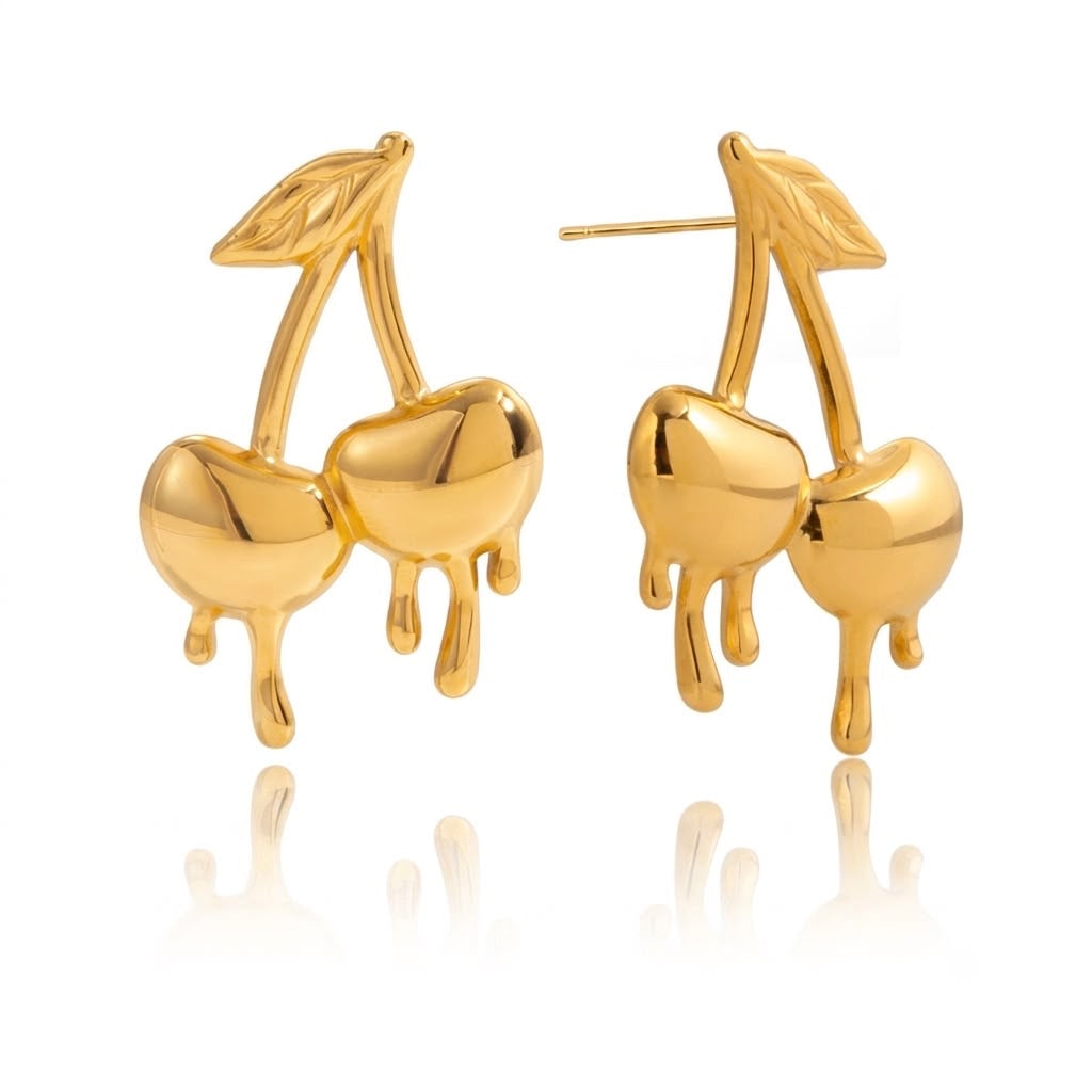 Gold Cherry Stud Earrings